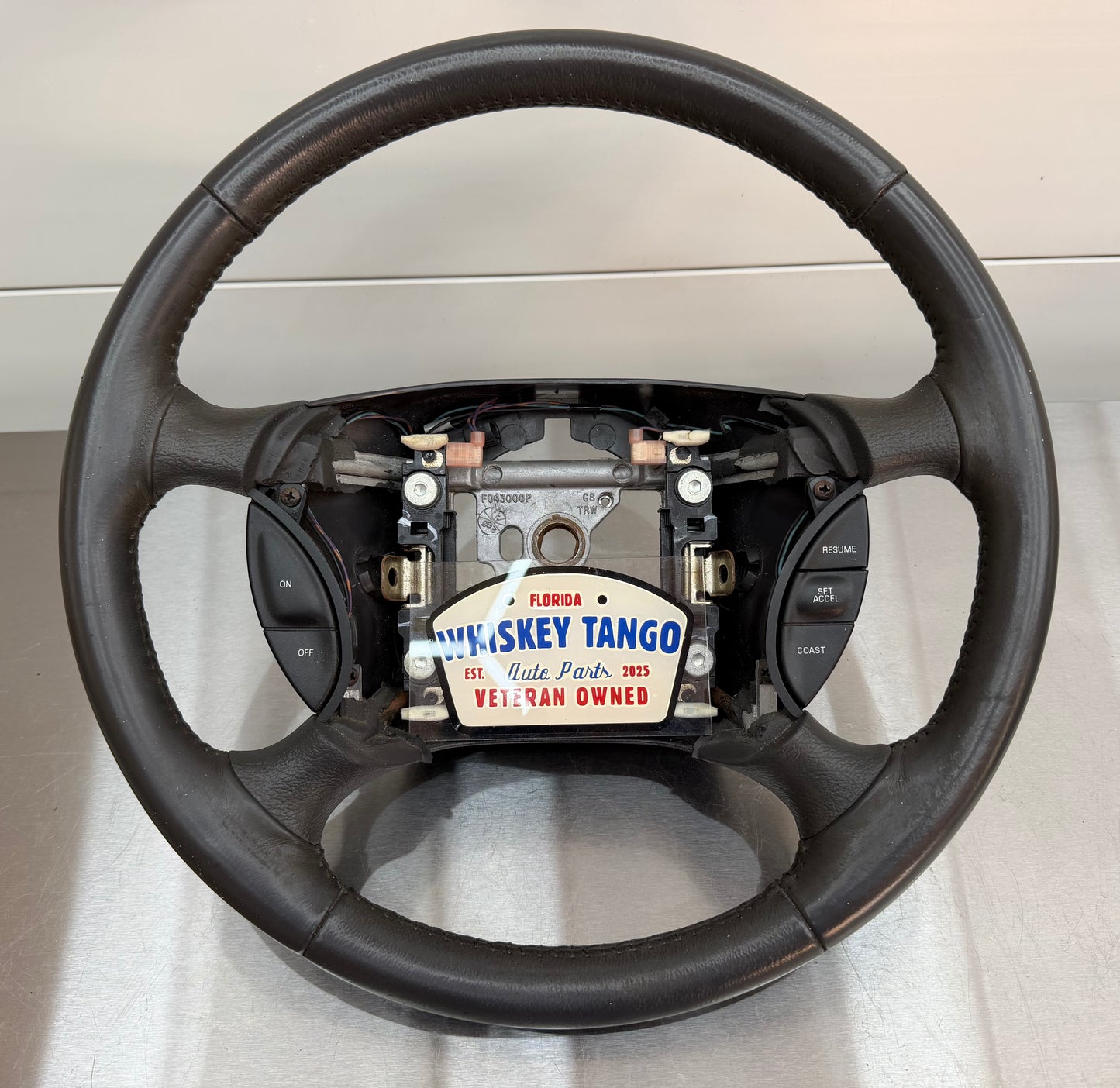 94-98 Ford Mustang Gray Leather Steering Wheel W/ Cruise Control OEM F5ZC-9D780-AA #05