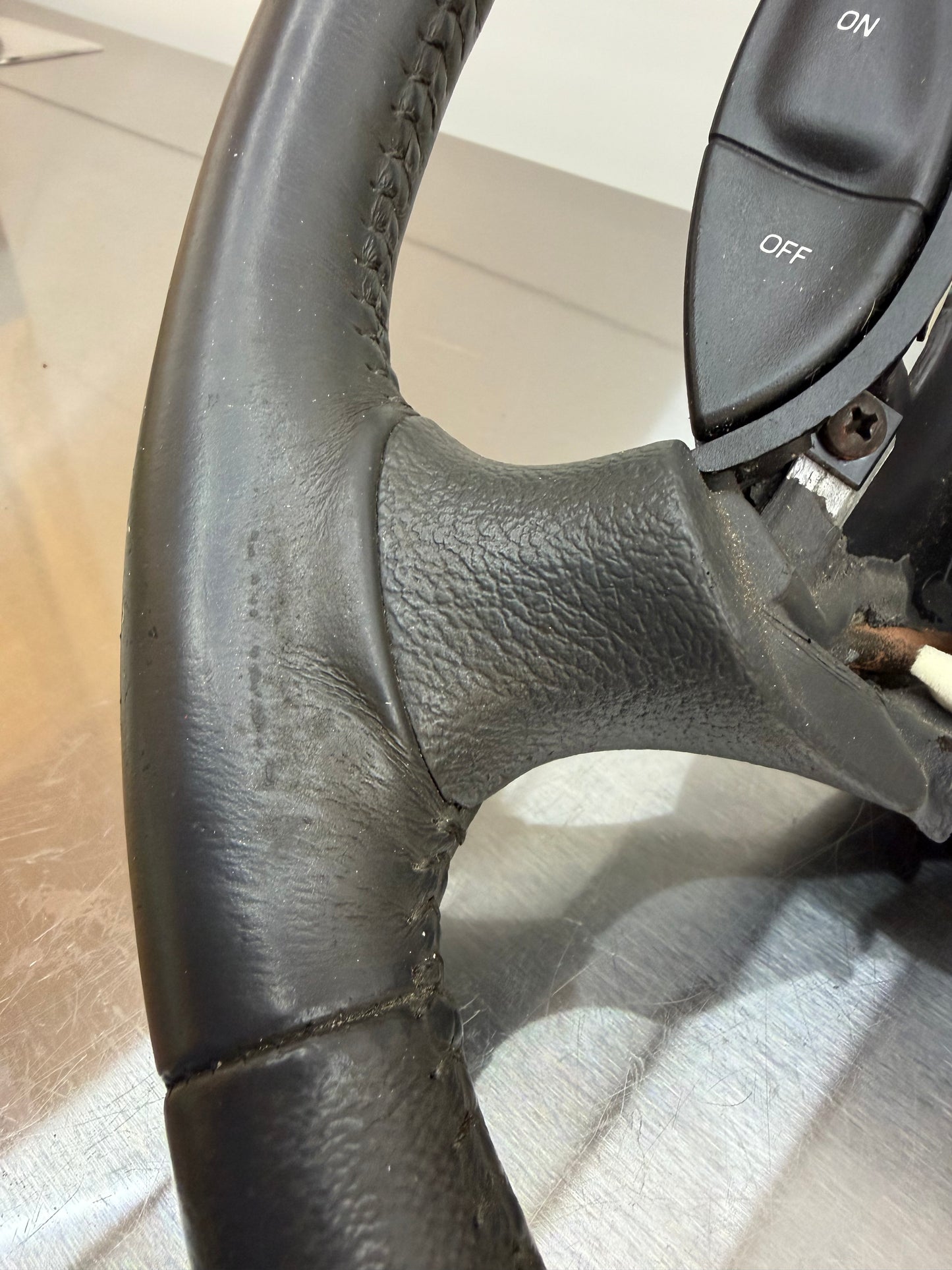 94-98 Ford Mustang Gray Leather Steering Wheel W/ Cruise Control OEM F5ZC-9D780-AA #05