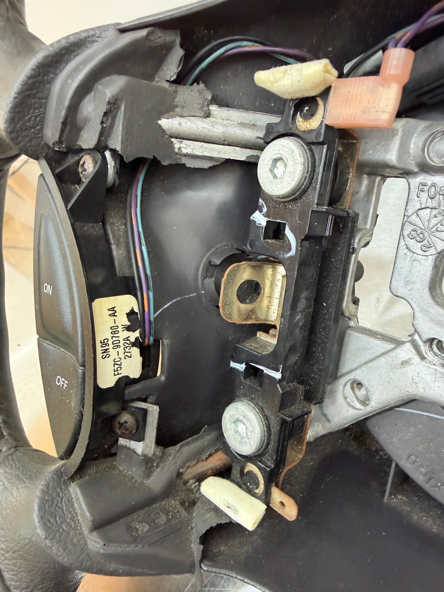 94-98 Ford Mustang Gray Leather Steering Wheel W/ Cruise Control OEM F5ZC-9D780-AA #05